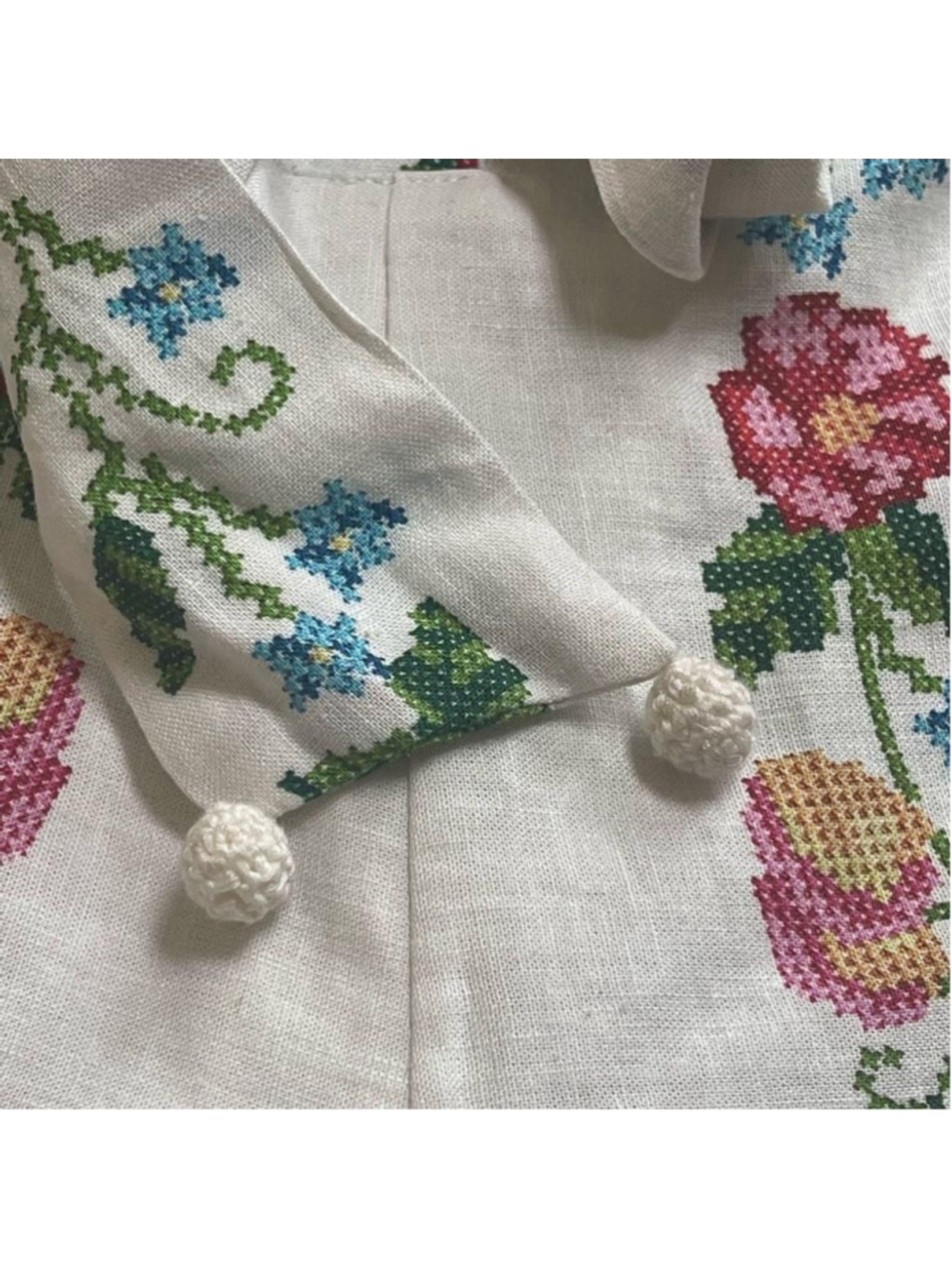 Farm Rio Crosstitch Floral Belted Romper linen blend off-white Cottagecore Sz XL - Picture 5 of 15